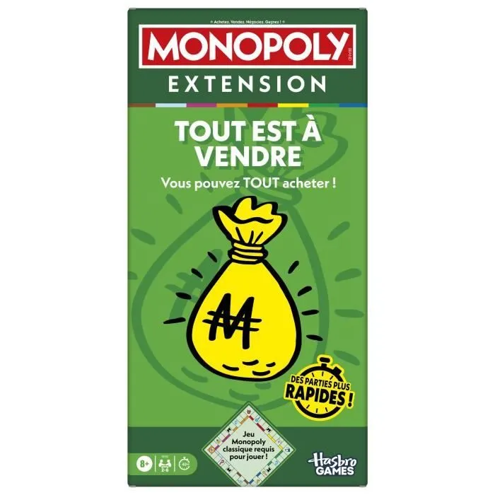 Monopoly Extension Tout est à vendre, rend le jeu Monopoly classique plus amusant et plus rapide, jeux de plateau, 2 à 6 joueurs, 40-0
