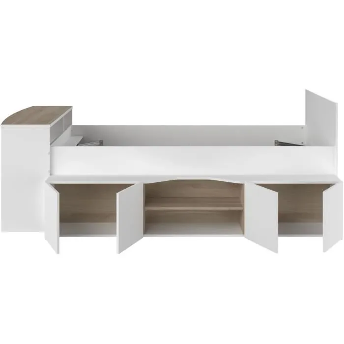 Lit combiné enfant avec rangements et bureau CLOE - 90 x 200 cm - Décor blanc et chêne - PARISOT-7