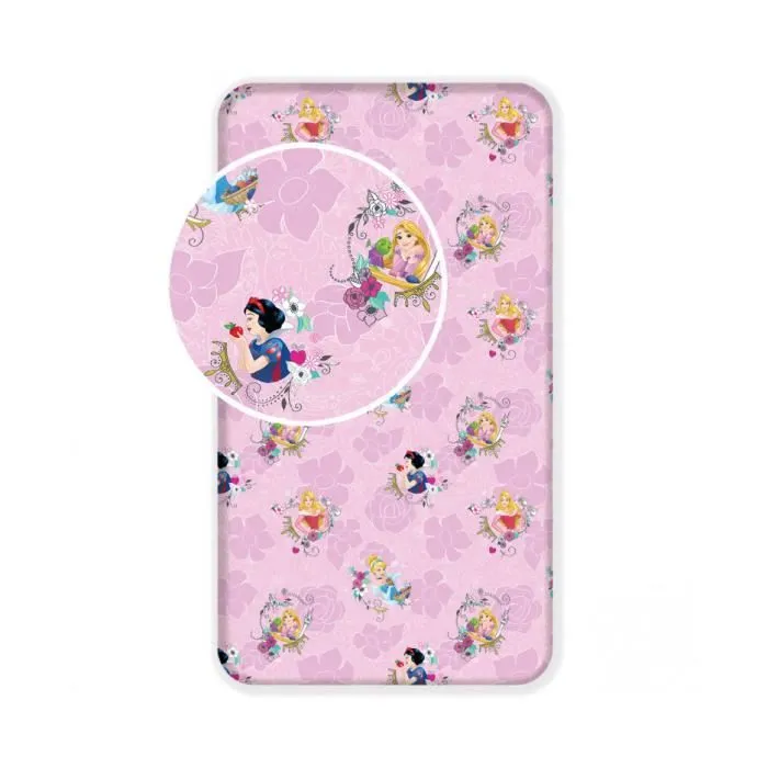 Drap de lit simple en coton Disney Princess - DISNEY - Rose - Naturelle - Chambre - 90 x 200 cm - Lavable-1