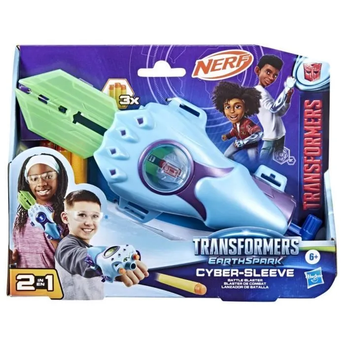Nerf blaster de combat Cyber-Sleeve avec 3 fléchettes Nerf et cyber-épée, jouet de déguisement interactif, Transformers EarthSpark-4