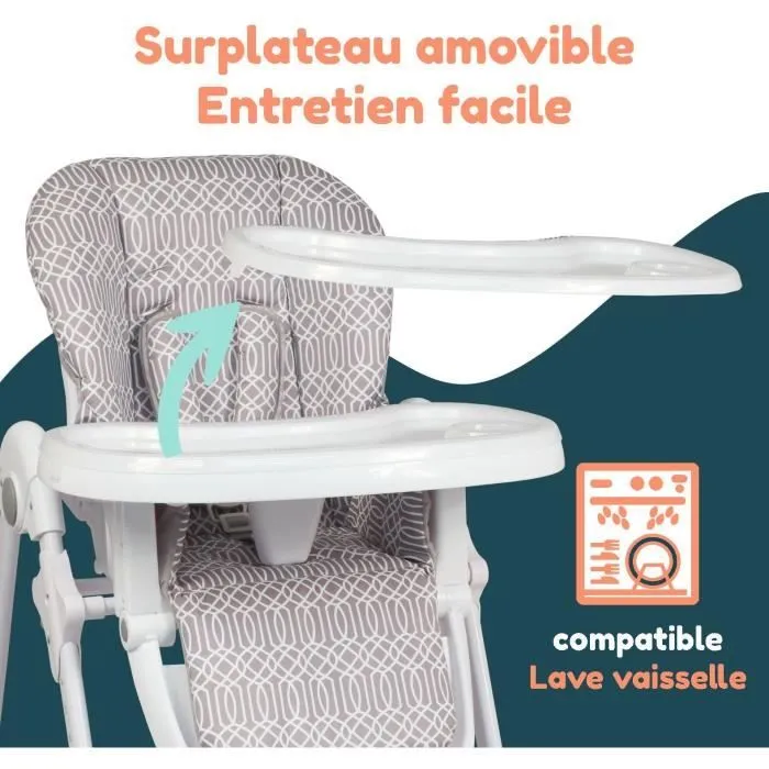 Chaise haute multipositions - BAMBISOL - Inclinable - Jusqu'à 3 ans - Beige / Blanc-5