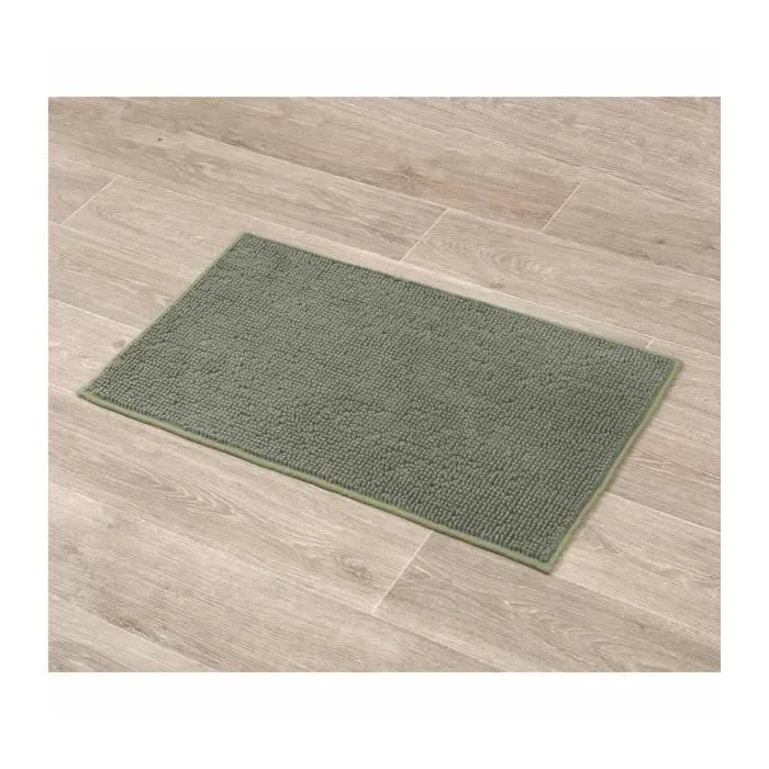 TENDANCE - Tapis de salle de bain Vert Kaki  en Microfibre Boules 45 x 75 cm-1