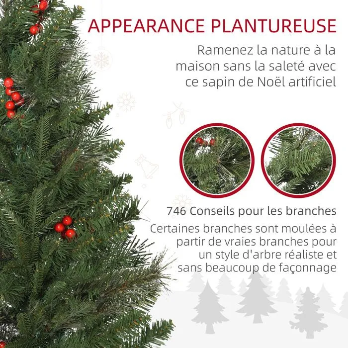 HOMCOM Sapin de Noël Artificiel 210 cm 746 Branches avec Houx + Support Pied Pliable Vert-5