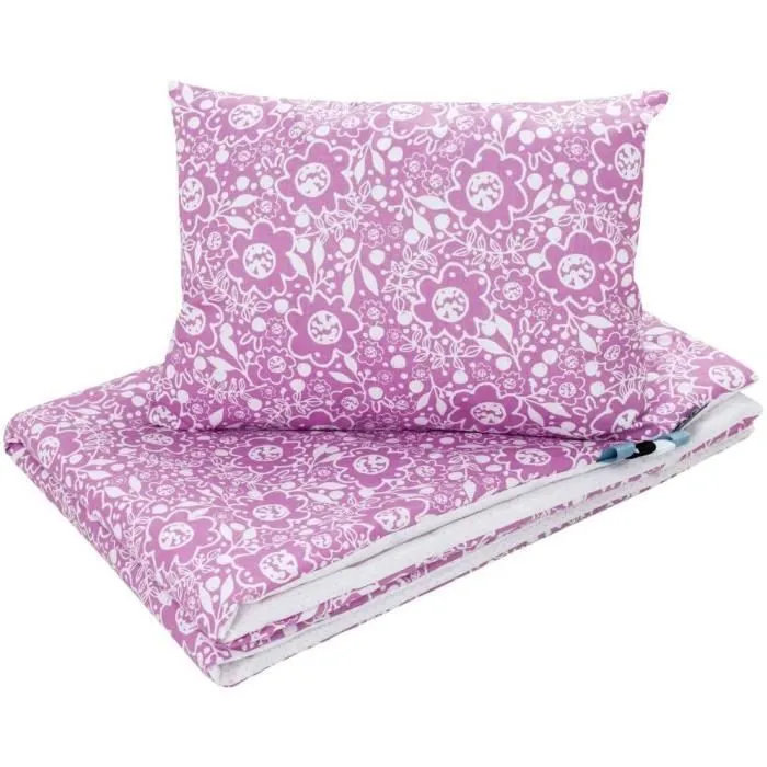 Bellochi Set de Couette Bebe 75x100 cm et Coussin Enfant 30x40 cm - Réversible et Lavable - Coton - Purple-1
