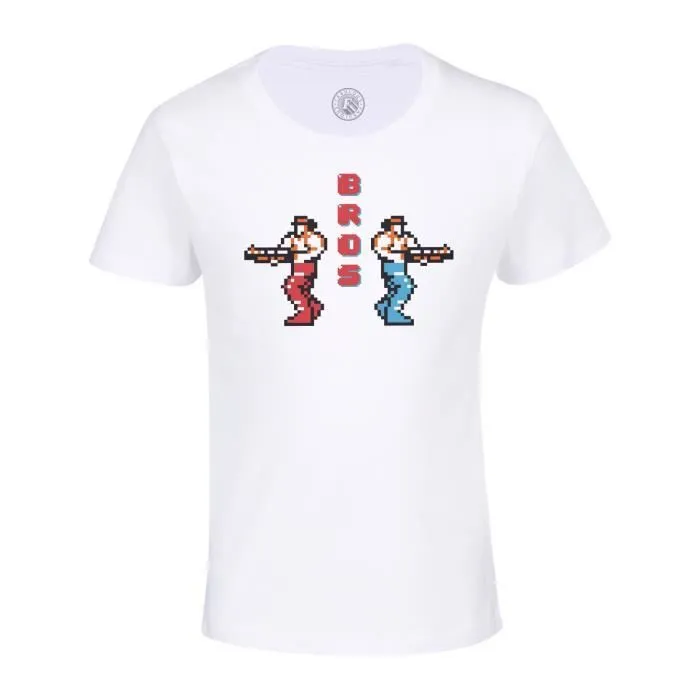 T-shirt Enfant Blanc Bros Pixel Art Retro Gaming Jeux Vidéo 1980-0