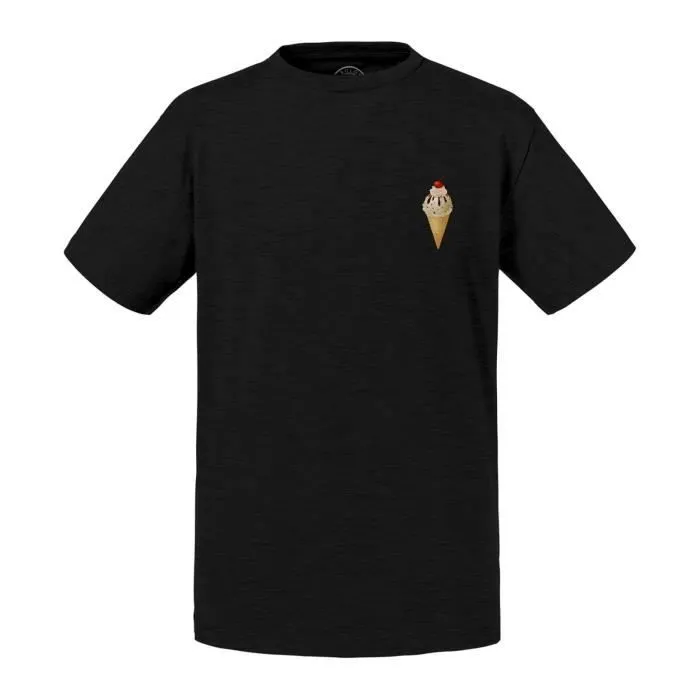 T-shirt Enfant Noir Cornet de Crème Glacée Glace Miam Cerise Chantilly Nappage Chocolat-0