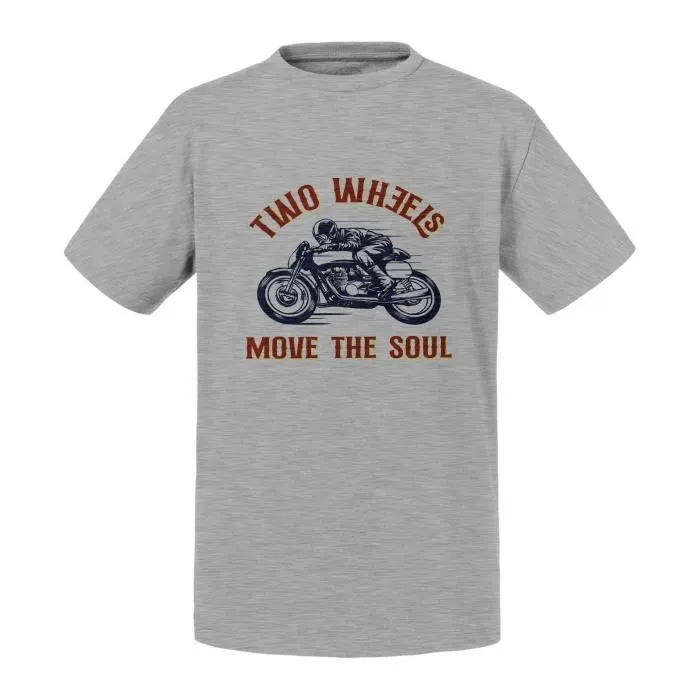 T-shirt Enfant Gris Two Wheels Move the Soul Moto Motard Cafe Racer-0
