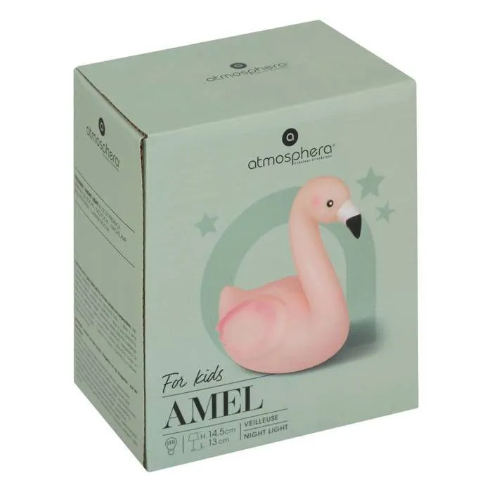 Veilleuse enfant à pile flamant rose "Amel" rose H14,5cm - Atmosphera createur d'interieur - Rose-1