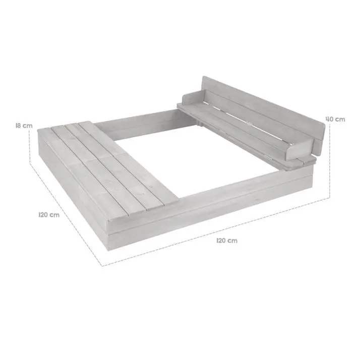 Bac à Sable ROBA - Banc à Dossier et Couvercle en Bois Massif - 2 Bacs en Plastique - Gris-4