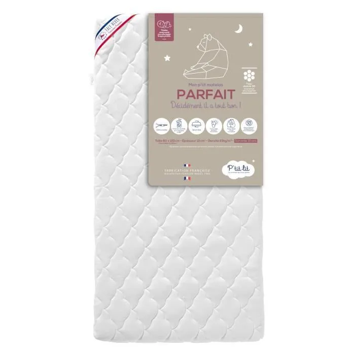 P'tit Lit - Matelas Bébé Parfait - 60x120 cm - 2 Faces : Ultra Respirant l'Été / Chaud et douillet l'Hiver - Anti Acarien --1