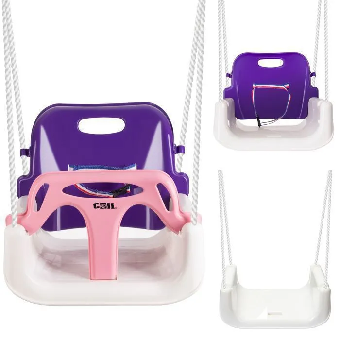 COIL Balançoire de jardin pour enfants, balançoire pour enfants, solide, 3 en 1 + ceintures, jusqu'à 60 kg, blanc-rose-0