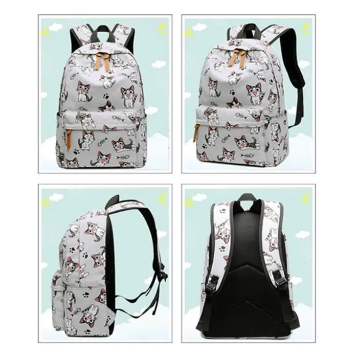 Sac À Dos Filles Chat - AMOUNE - Primaire - Gris - Toile-2