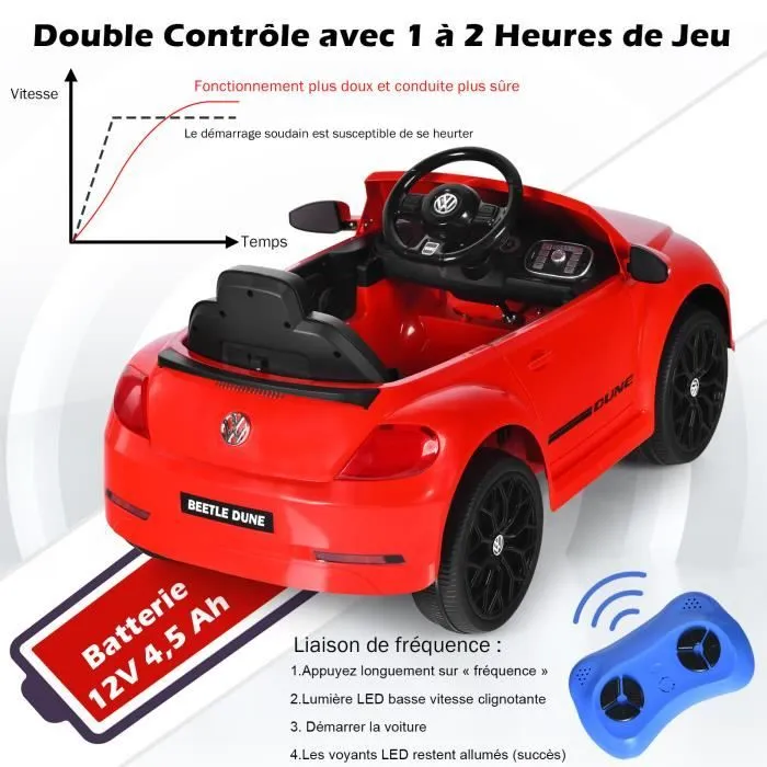 COSTWAY Volkswagen Beetle Voiture Électrique 12V/4,5 Ah pour Enfants 3-8 Ans,Télécommande 2.4G, LED, USB, Radio, Klaxon, Rouge-3