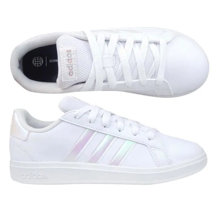 Baskets - ADIDAS - Grand Court K - Mixte - Enfant - Blanc - Lacets - Synthétique - Plat-2
