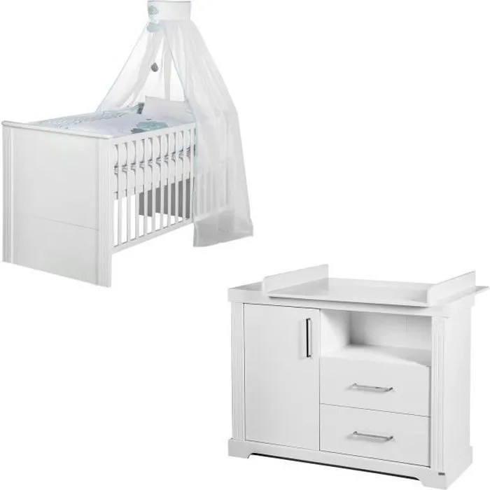 Ensemble Chambre Bébé ROBA Duo Maxi - Lit 70x140 cm + Grande Commode à Langer - Blanc-0