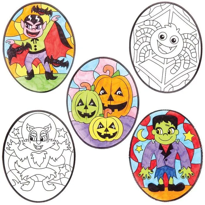 Baker ross - FX285 - Deco Fenetre Halloween a Colorier - Lot de 18, Activite Halloween Enfant ()-0