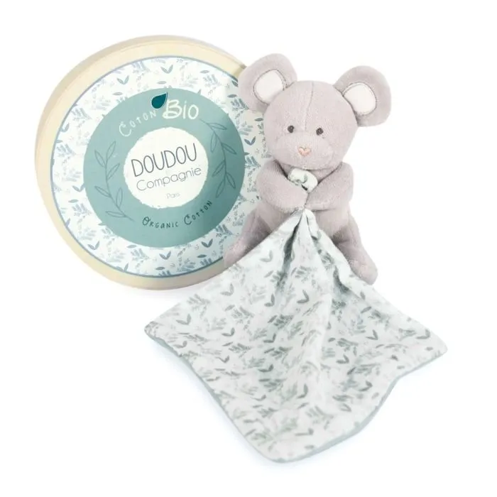 Doudou en coton Bio Souris avec mouchoir gris - Doudou et Compagnie - Mixte - A partir de 0 mois - Gris-2