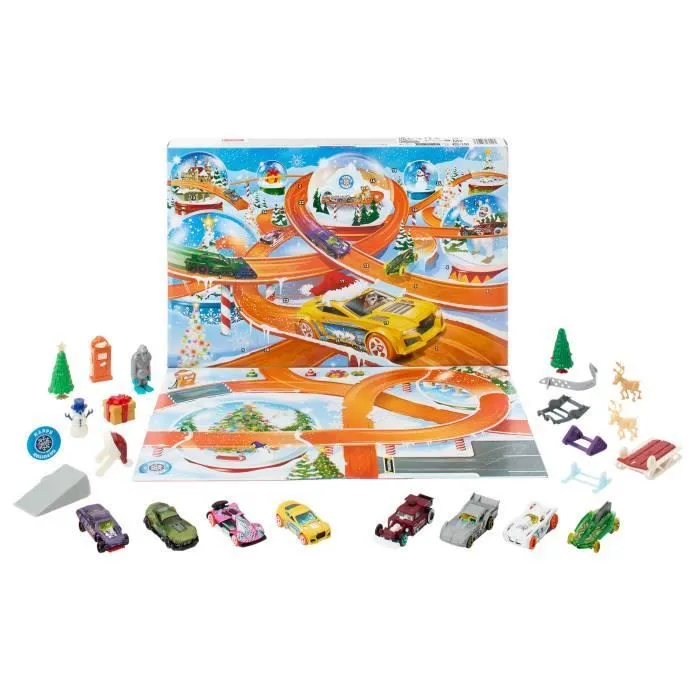 Hot Wheels-Calendrier de l’avent 2024-8 voitures et 16 accessoires HTG00-0