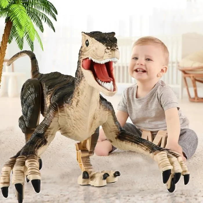 SHOP-STORY - VELOCIRAPTOR : Dinosaure Télécommandé avec Lumières et Sons - Marron-3