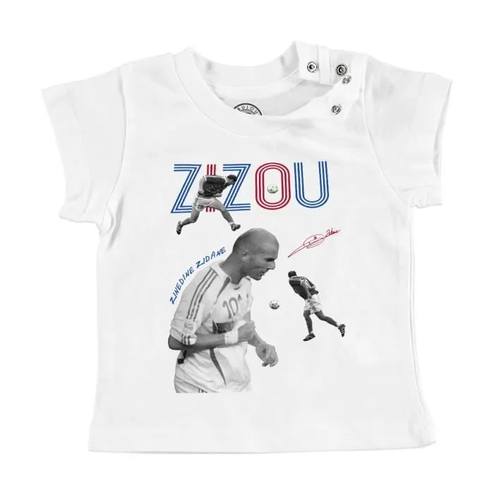 T-shirt Bébé Manche Courte Blanc Zidane Zizou Vintage Footballeur Foot Star-0