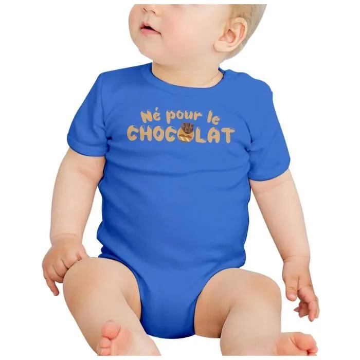 Body Bébé Manche Courte Bleu Né Pour le Chocolat Blague Humour-1