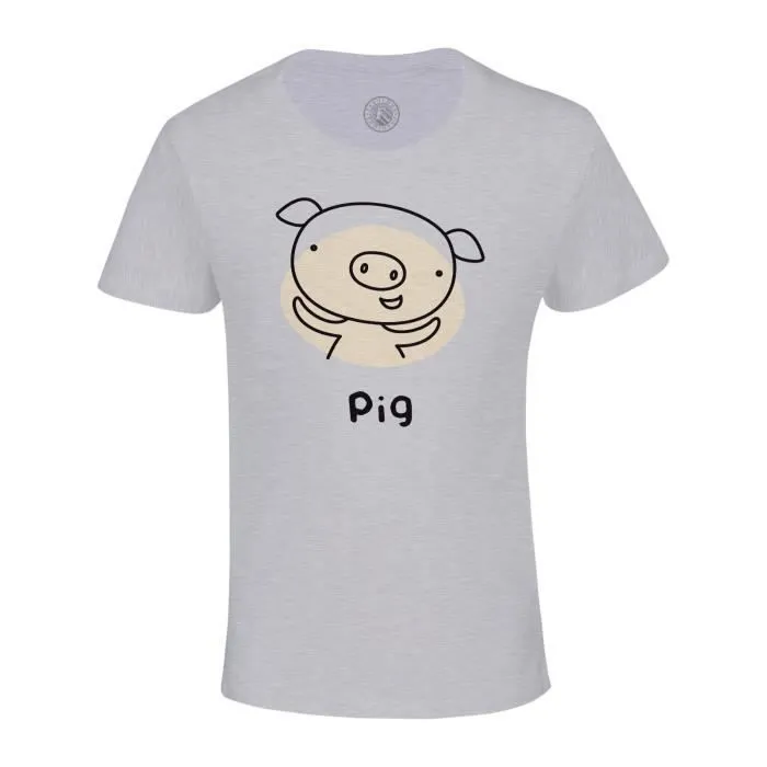 T-shirt Enfant Gris Cochon Signe Astrologique Chinois Dessin Zodiaque Horoscope Animal Illustration-0