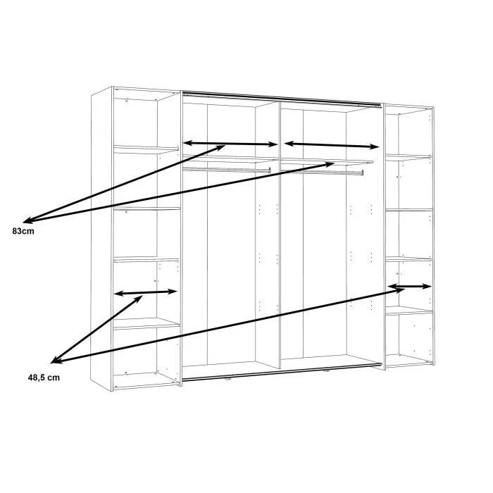 Armoire - Blanc mat - 2 portes battantes + 2 portes coulissantes - L 270,3 x P 61,2 x H 210 cm - NARAGO-7