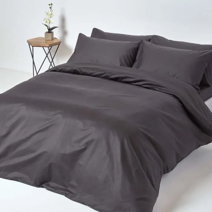 Drap housse 180x200 cm Grand bonnet 46 cm et jupe élastique 100% satin de coton égyptien 1000 fils Coloris Gris foncé-2