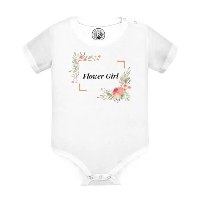 Body Bébé Manche Courte Blanc Flower Girl Mariage Fiancée Cadre Floral-0