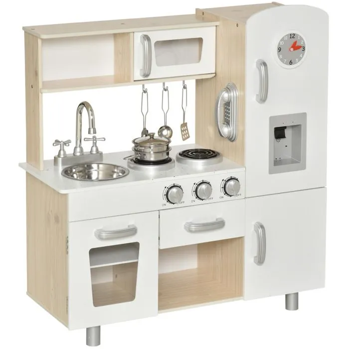 Cuisine Bois Jeu d'imitation - HOMCOM - Bambi - Blanc - 5 pièces - Mixte-0