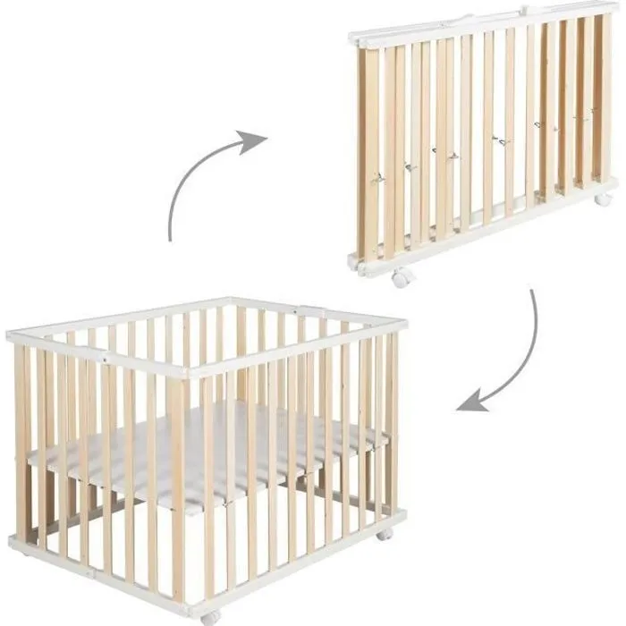 Parc Bébé Pliant en Bois ROBA - 74x100 cm - Réglable en Hauteur - Bicolore-0