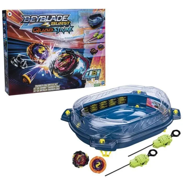 Beyblade Burst QuadStrike, set de combat Thunder Edge avec arène Beystadium, 2 toupies et 2 lanceurs, à partir de 8 ans-1