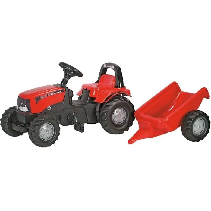 Tracteur à pédales ROLLY TOYS - CASE IH CVX avec remorque - Rouge/Vert - 3 ans et plus-0