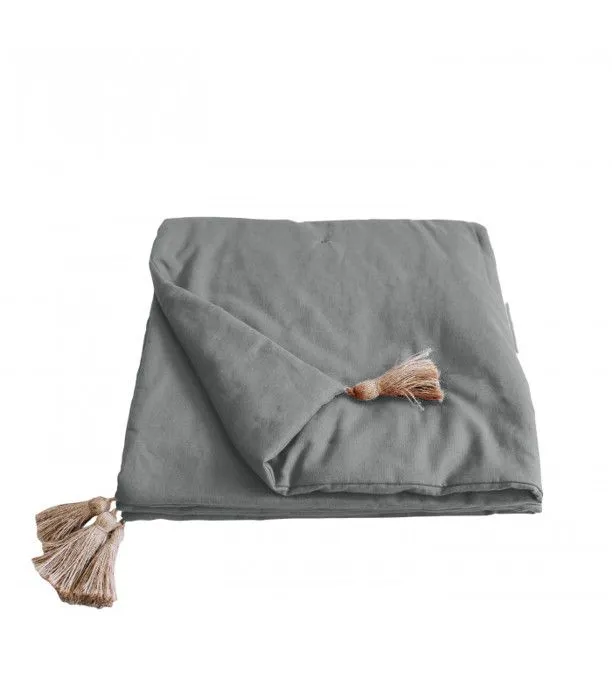 Edredon à Pompons matelassé 90 x 190 cm Gris - Taille: 90x190cm - Coloris: Gris-1