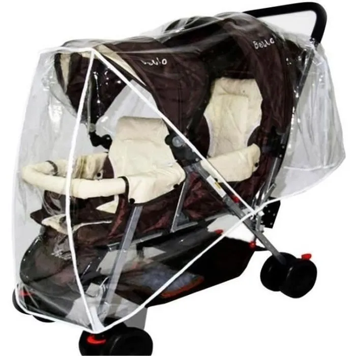 Habillage Pluie Universel pour Poussette Double Couverture Anti-Pluie Protection Pluie et Vent Transparent avec Bouche d'Attache pou-0