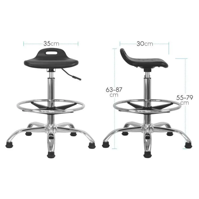 Tabouret de travail Haut waytex Assise Ergonomique, Hauteur réglable 55 - 79 cm Repose-pieds en métal chromé-3