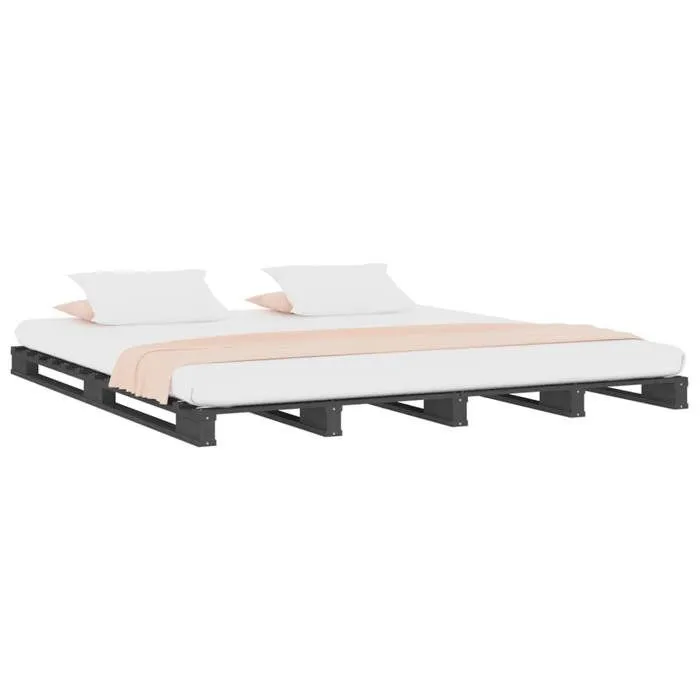 vidaXL Lit de palette gris 120x200 cm bois de pin massif 821389-2