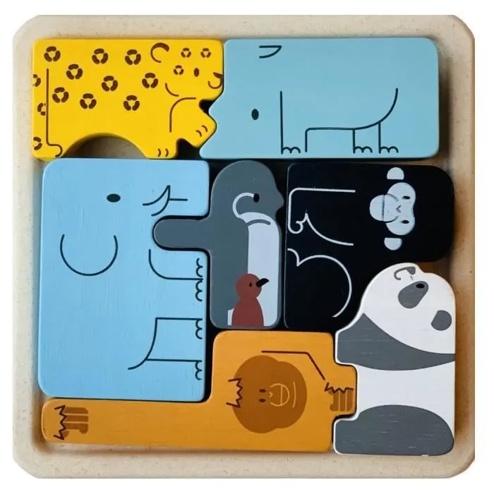 Puzzle Animaux 2 en 1 - Plan Toys - Bois - Multicolore - Bébé - Mixte-0