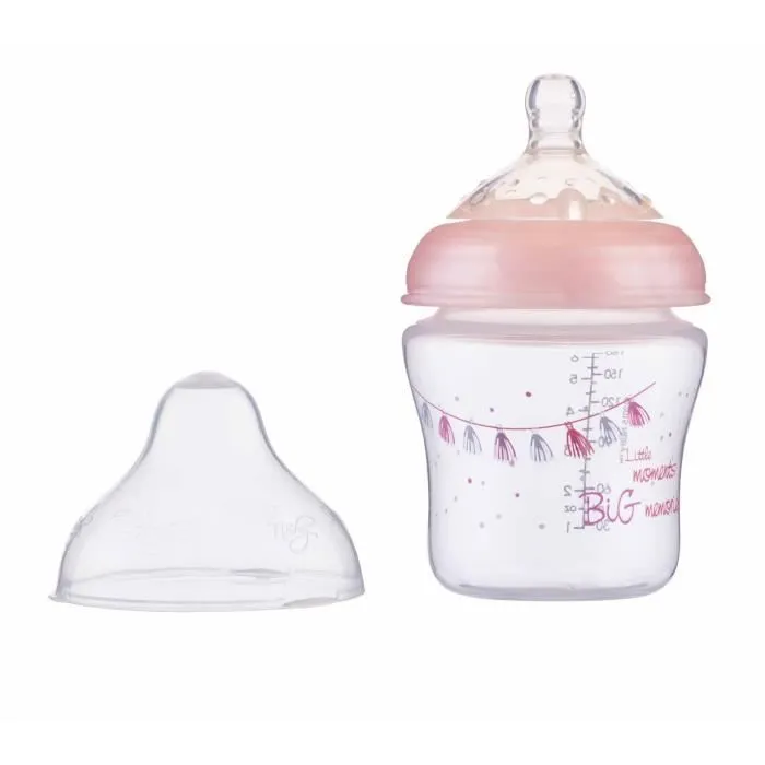 NUBY Biberon - Little Moments - Débit lent - 180 ml - Rose - 0 mois +-0