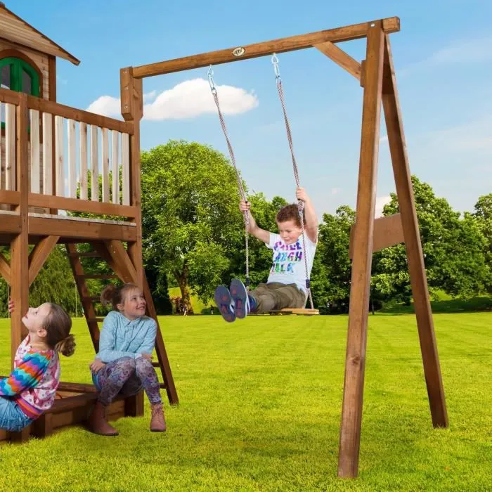 AXI Liam Maison Enfant avec Bac à Sable, Balançoire & Toboggan vert | Aire de Jeux pour l'extérieur en marron & vert | Maisonnette-3