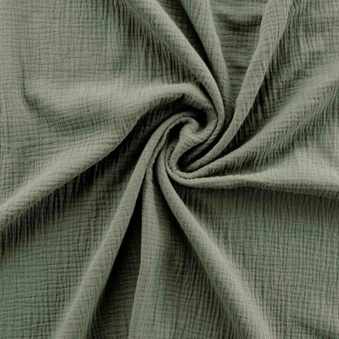Parure de lit - ANGELIA - 3 pièces - 260 x 240 cm - Double gaze coton - Vert kaki-1