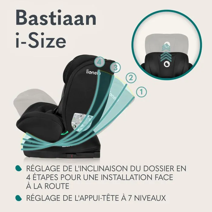 Siège-auto évolutif 40-150 cm LIONELO Bastiaan i-Size - Base pivotante 360° - ISOFIX - De 0 à 36 kg - Groupe 0/1/2/3 - Noir-4