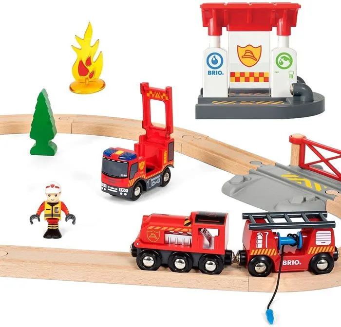 Brio World Circuit Action Pompier - Coffret complet 18 pièces - Circuit de train en bois - Ravensburger - Mixte dès 3 ans - 33815-1