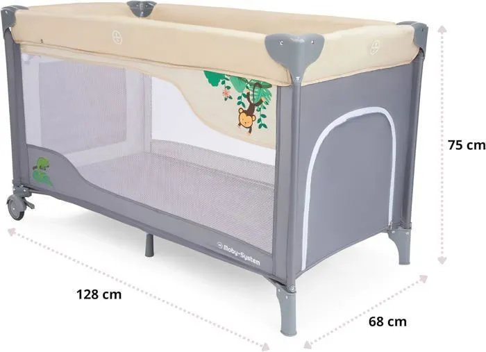 Moby-System Lit Parapluie Pliable & Parc Bébé 2EN1 | 2 Niveaux Matelas Haut Bas Jusqu'à 25 kg| Moustiquaire Sac Transport| CE-2