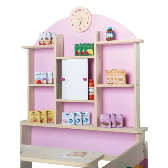Epicerie en Bois ROBA avec Comptoir et Horloge - Rose / Blanc - Jouet d'Imitation pour Enfant de 3 Ans et Plus-3