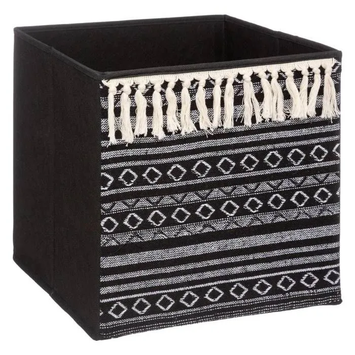 Boîte de rangement pour meuble en tissu 31x31 cm - FIVE - Ethnique - Noir - PP/CARTON - Plastique/Résine-0