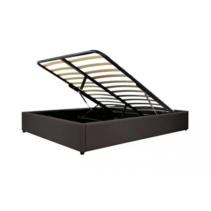 Lit Coffre Vegas 160x200 Sampur | Chocolat | Simili Cuir | Sommier à Lattes Flexibles Inclus | Rangement XXL | Pratique et Robuste-2