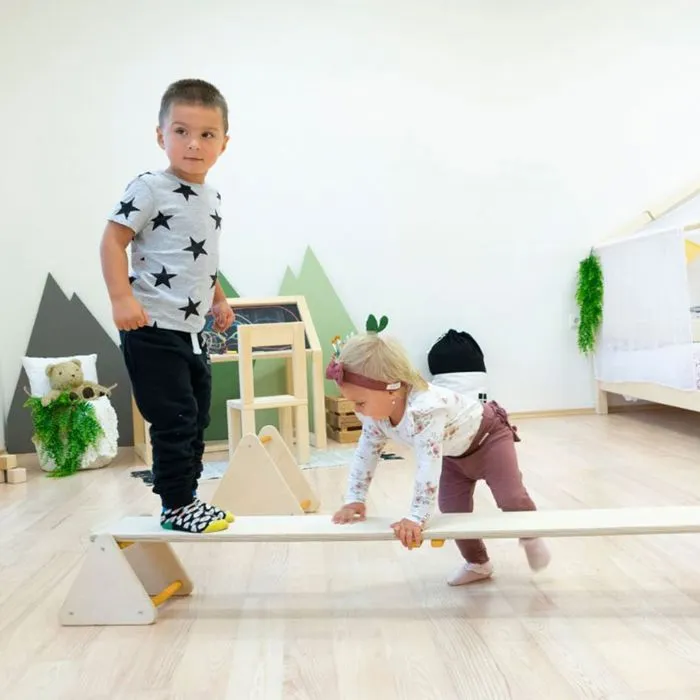 Jeu d'équilibre et motricité Montessori bois naturel et jaune-2
