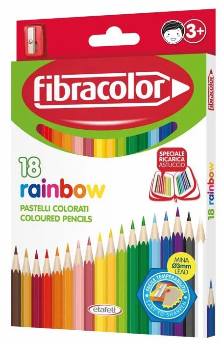 Fibracolor - 10029MC018SE - Rainbow Trousse 18 crayons de couleur en bois hexagonaux pointe fine-0