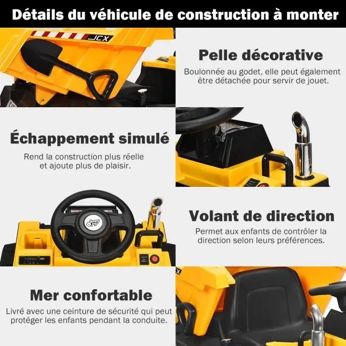 COSTWAY Voiture Electrique Camion Benne à Batterie 12V pour Enfants Vitesse Max : 5 km/h, Télécommande,Fonction Lumineuses, Sonores-1